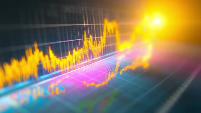 Dynamic Financial Chart: A vibrant financial chart, bathed in the glow of artificial light, showcasing the intricate dance of market trends and economic activity.