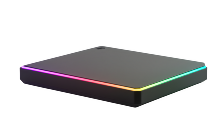 Dark box with RGB lights presents a modern texture for digital display and tech product photography.