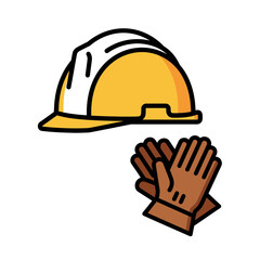 Essential Protective Equipment Duo A yellow hard hat and durable work gloves, symbolizing safety and protection for construction workers and industrial professionals across various job sites