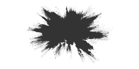 Abstract Black Powder Explosion on White Background Ink Splash, Explosive black powder burst effect isolated on white background. Black chalk explosion. black powder explosion.