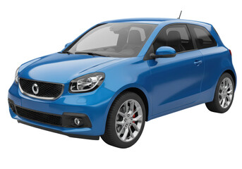 Isolated blue car studio shot, compact automobile, transportation vehicle concept, hatchback