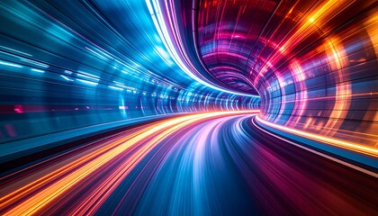 High Speed Light Trails in a Futuristic Tunnel.