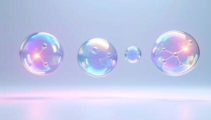 Iridescent Soap Bubbles Floating on a Pastel Background.