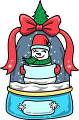 Snowman in Snow Globe with Red Bow Illustration