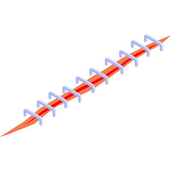 Medical Sutures With Red Thread And Light Blue Clasps On White Background In Isometric Style Represents Injury Healing And Medical Treatment