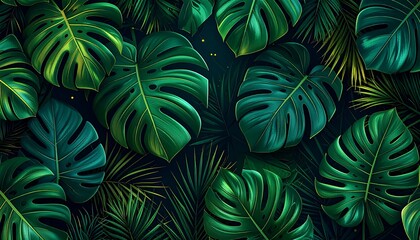 Fototapeta premium Lush Tropical Monstera Leaves Background.
