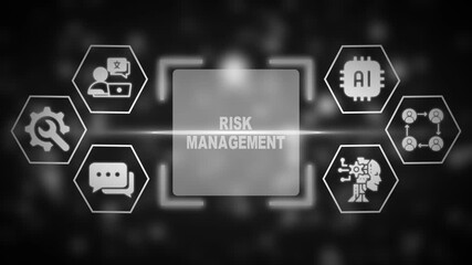 Digital concept of risk management with AI and data icons in a hexagonal grid on a dark background artificial intelligence - Powered by Adobe