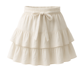 Lightweight cotton mini skirt with tiered ruffles and a tie waist.