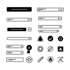 Collection of simple icons including search bars buttons and utility symbols