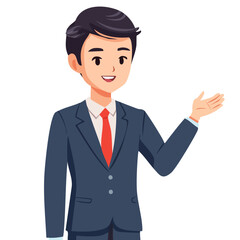 スーツを着て案内する男性