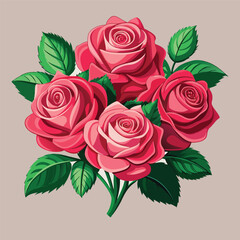 Red Roses Bouquet Illustration,Romantic Floral Art with Green Leaves,Red Roses vector,Red Roses design, Red Roses  concept,Red Roses cartoon,Red Roses icon, Red Roses template,Red Roses art,Red Rose