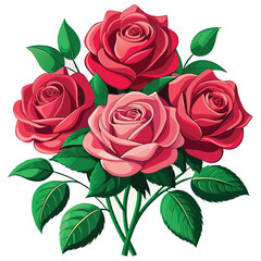 Naklejka premium Red Roses Bouquet Illustration,Romantic Floral Art with Green Leaves,Red Roses vector,Red Roses design, Red Roses concept,Red Roses cartoon,Red Roses icon, Red Roses template,Red Roses art,Red Rose