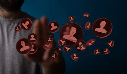 A futuristic interface showing networked people. Illustrates connection, communication, and social media concepts within a modern, digital envir