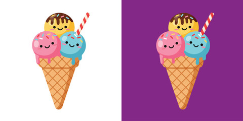 Whimsical Flat Design Ice Cream Cone with Sprinkles