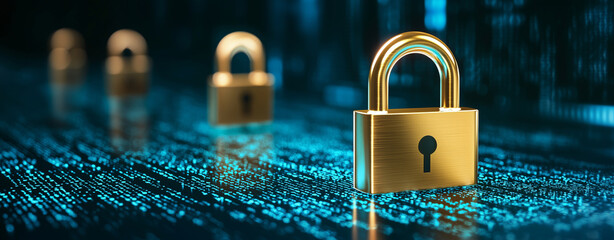 Secure digital locks represent blockchain network, symbolizing safety and encryption in technology