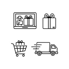 Icons show online shopping laptop gift shopping cart and delivery truck