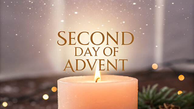Second day of advent candlelit glow with soft bokeh lights and festive sparkle for a peaceful christmas countdown celebration