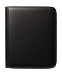 Naklejka premium Black leather portfolio with zip closure and a streamlined rectangular design.