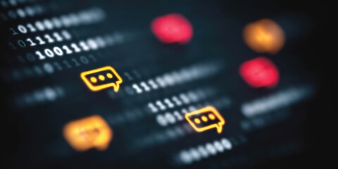 abstract human head filled with data streams and chat bubbles, representing ai powered online conversation learning.