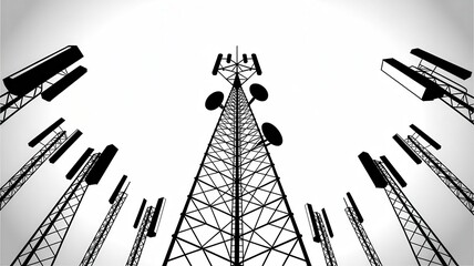 Powerful 5G cell towers reaching for the sky, connecting communities and enabling seamless communication in a digitally driven world