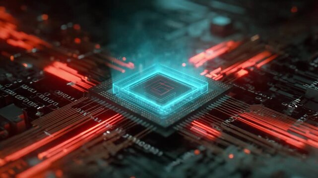 Cybernetic Core: A close-up image of a high-tech computer chip, its intricate circuits illuminated with a vibrant, ethereal glow.