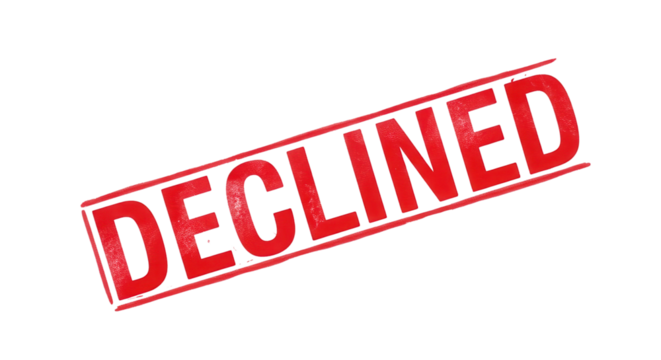 Red distressed rubber stamp vector graphic with the word DECLINED isolated on white background