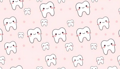Obraz premium Cute kawaii tooth seamless pattern, pastel colors, simple vector design , surface, wallpaper