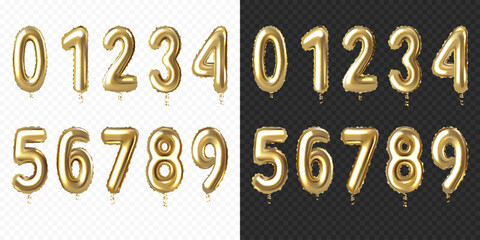 Set of gold balloon numbers, isolated © Aliona Manakova