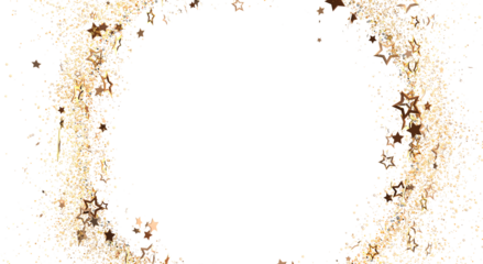 Elegant golden star glitter frame on a white backdrop, perfect for festive designs, celebrations, invitations, and holiday graphics.