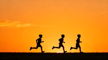 Silhouettes of three runners at sunset