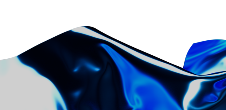 An artistic depiction of a fluid, reflective, and shiny liquid in shades of blue and white. This abstract design creates a sense of movement and