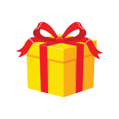 Vibrant yellow gift box with red ribbon and bow celebration surprise present vector