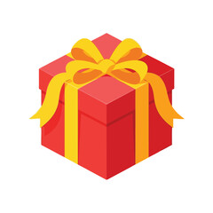 Vibrant red gift box with yellow ribbon isolated for celebration and surprise vector