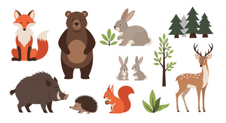 Fototapeta premium A collection of cute forest animals and plants.