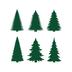 Set of six diverse evergreen christmas tree silhouettes for winter holiday designs vector