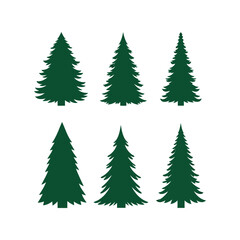 Obraz premium Set of six diverse evergreen christmas trees silhouette vector graphics for holiday design vector