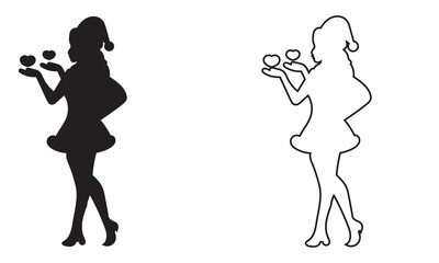 Miss Santa Silhouette and outline  icon. Vector illustration. EPS 10