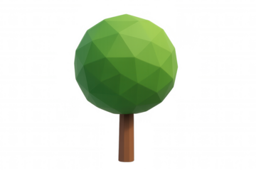 Low poly tree illustration on transparent background symbolizing nature, environment, and ecological balance