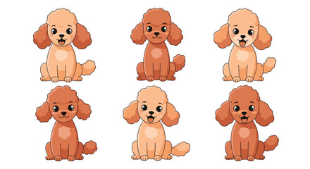 Obraz premium A collection of six cute cartoon poodles in different colors and poses.
