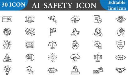 Ai safety icon set isolated on white background for artificial intelligence