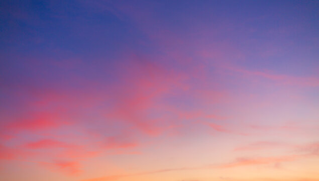 Cloud and sky backdrop in the morning and evening,Dusk sky background in the evening with sunset cloud and natural gradient light on colorful panoramic twilight sky backdrop