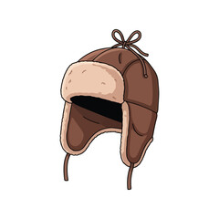 Cozy brown trapper hat with ear flaps for winter cold weather protection vector