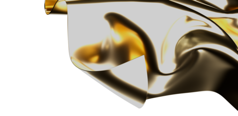 Elegant abstract image featuring shimmering metallic silk fabric with golden reflections against a clean white backdrop, perfect for luxury desi