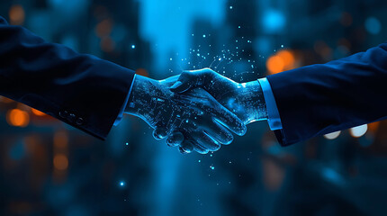 Digital Partnership Handshake with Technology Integration for Business Success and Future Collaboration Growth
