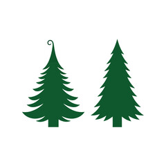 Two stylized green christmas trees pine fir evergreen nature winter holiday celebration festive season vector