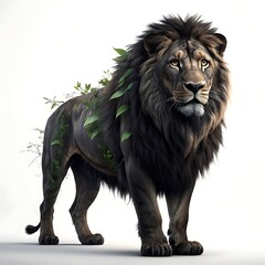 Obraz premium Black Lion Adorned with Lush Green Foliage