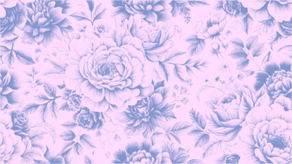 Fototapeta premium Delicate Floral Pattern: An exquisite display of artistic floral design, featuring intertwined blossoms and leaves in a soft pastel hue, bringing a sense of elegance and spring.