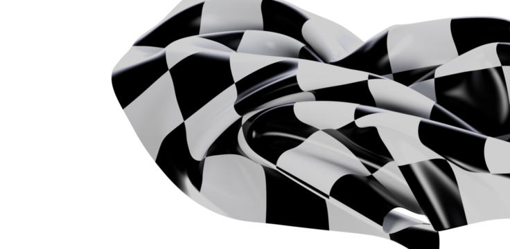 Dynamic waving checkered flag isolated against a clean white background, ideal for racing and competition themes. Symbolizes speed, victory, and