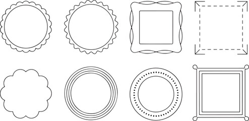 Collection of eight decorative outline frames and borders in various shapes and styles circle square
