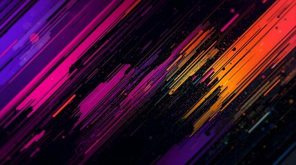 Abstract digital art piece featuring vibrant diagonal lines and a dark background with colorful streaks.